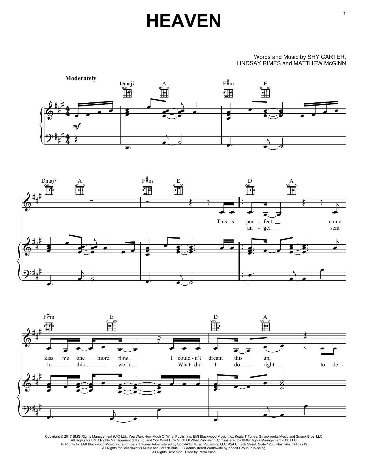 Kane Brown Heaven sheet music notes and chords arranged for Easy Piano
