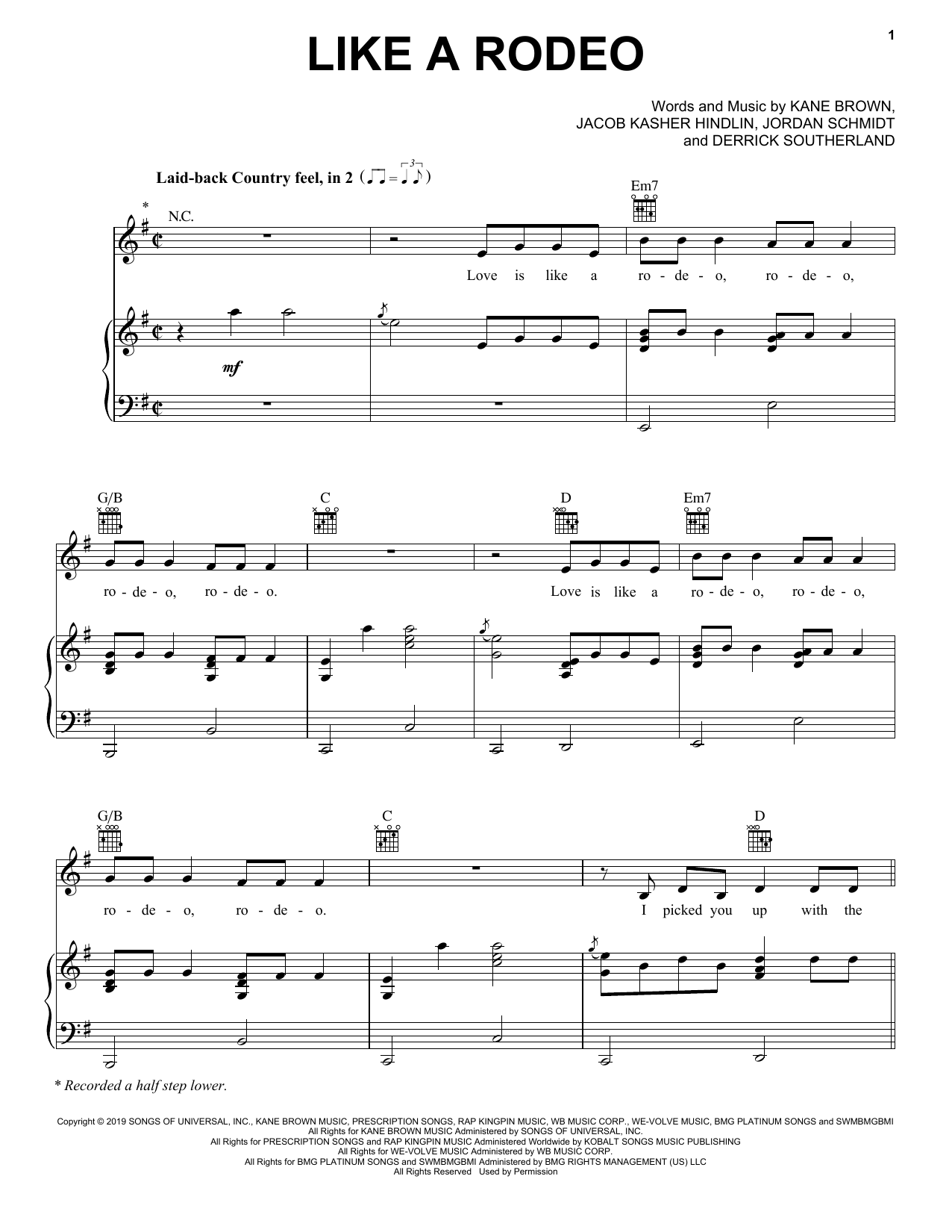 Kane Brown Like A Rodeo sheet music notes and chords arranged for Piano, Vocal & Guitar Chords (Right-Hand Melody)