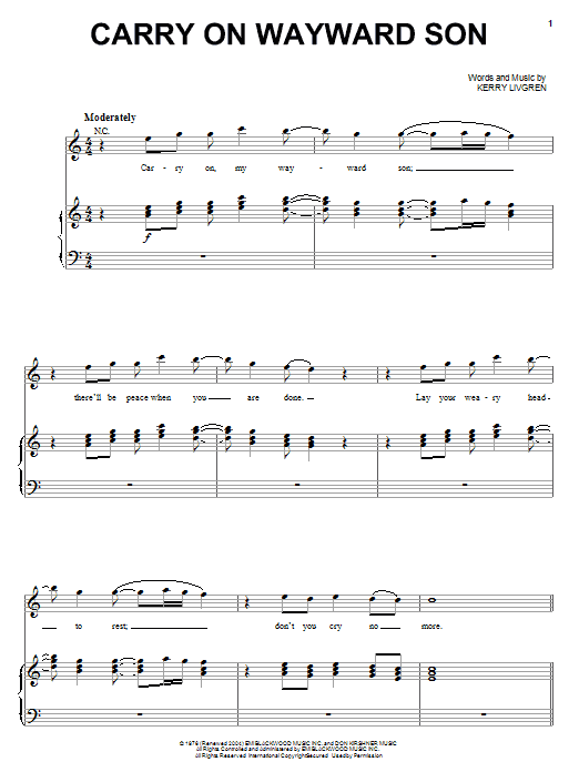 Kansas Carry On Wayward Son sheet music notes and chords arranged for Drums Transcription