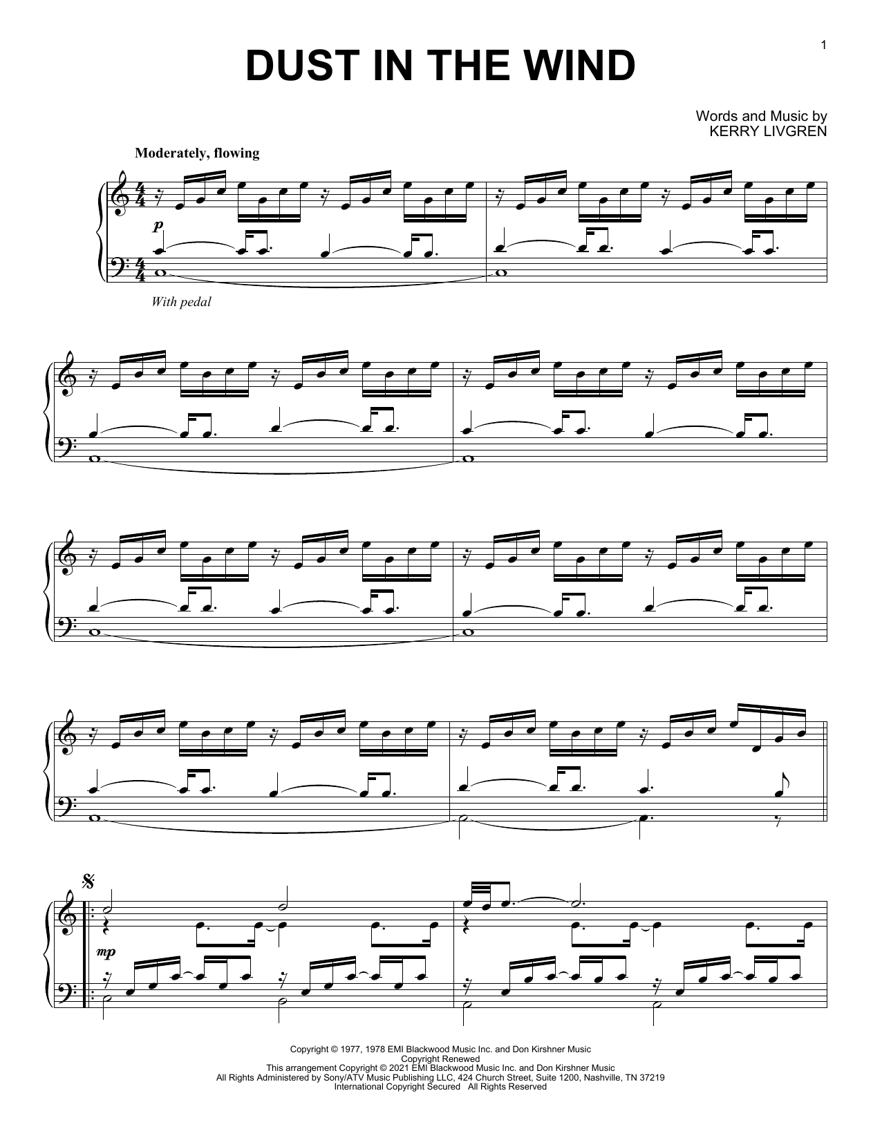 Kansas Dust In The Wind [Classical version] sheet music notes and chords arranged for Piano Solo