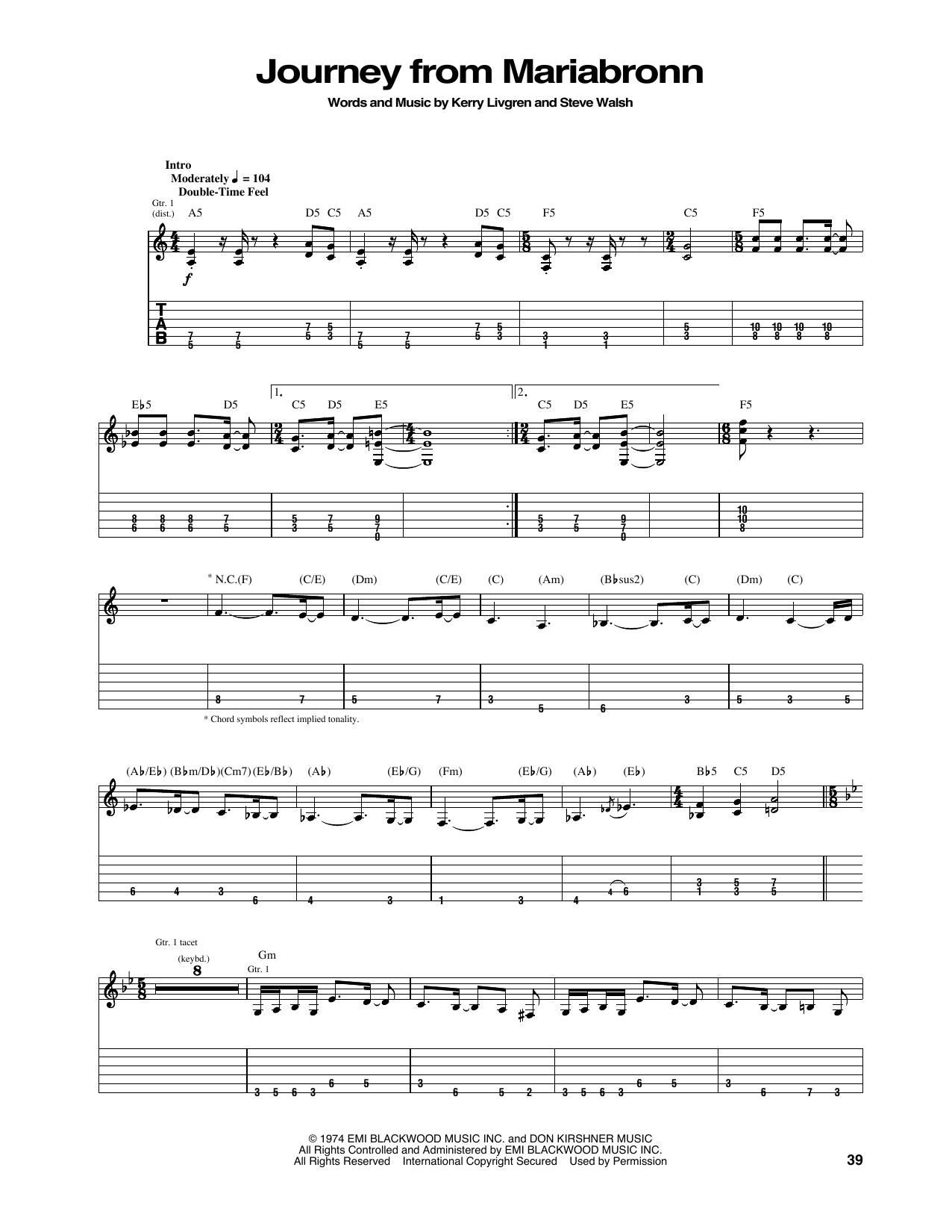 Kansas Journey From Mariabronn sheet music notes and chords arranged for Guitar Tab