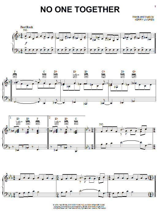 Kansas No One Together sheet music notes and chords arranged for Piano, Vocal & Guitar Chords (Right-Hand Melody)