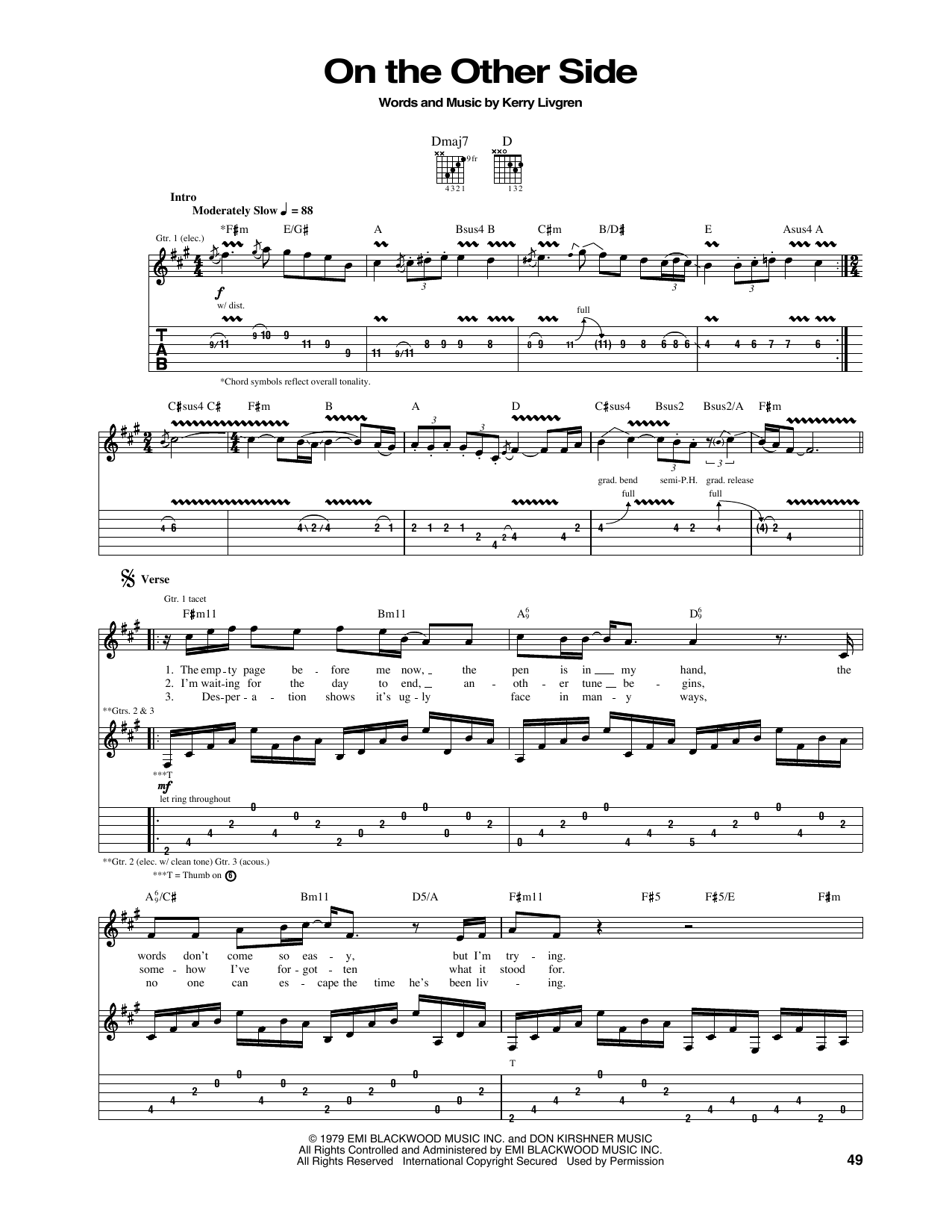 Kansas On The Other Side sheet music notes and chords arranged for Guitar Tab