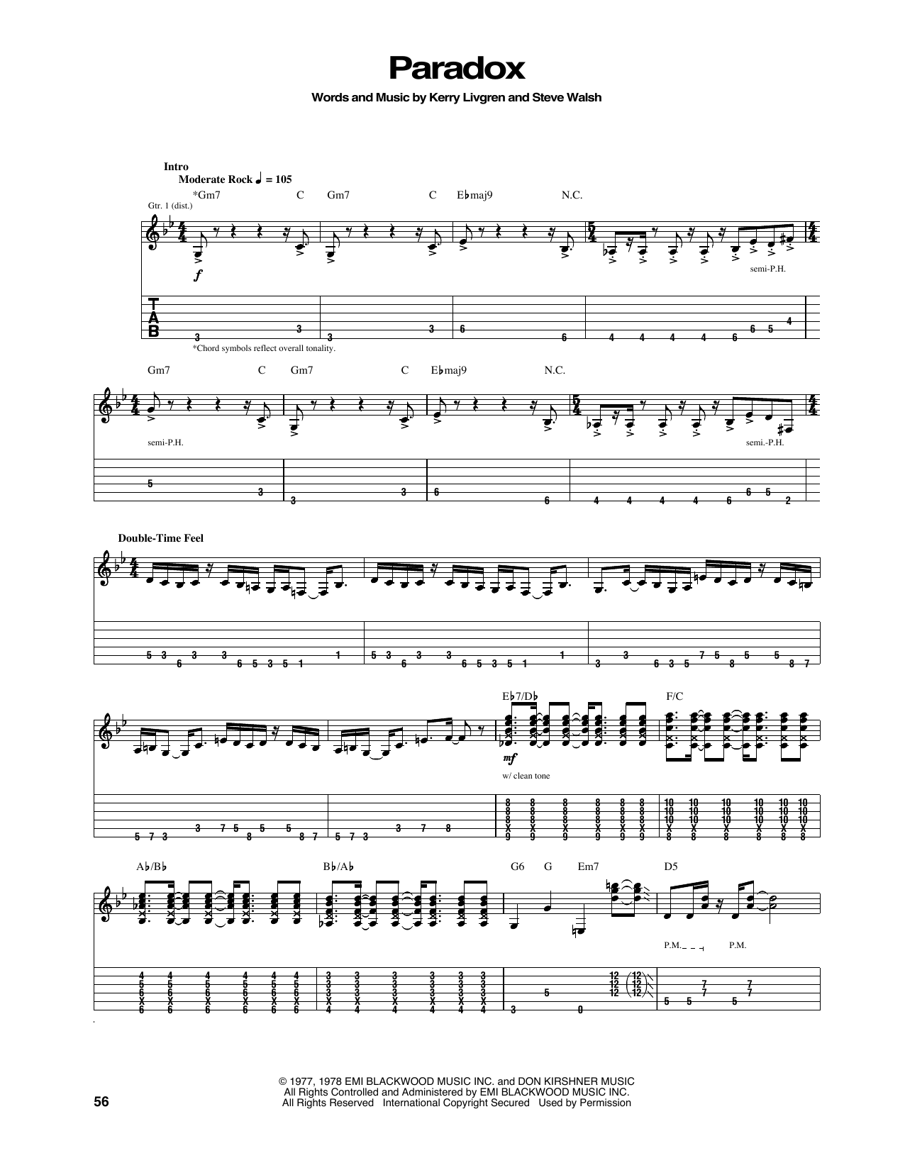 Kansas Paradox sheet music notes and chords arranged for Guitar Tab