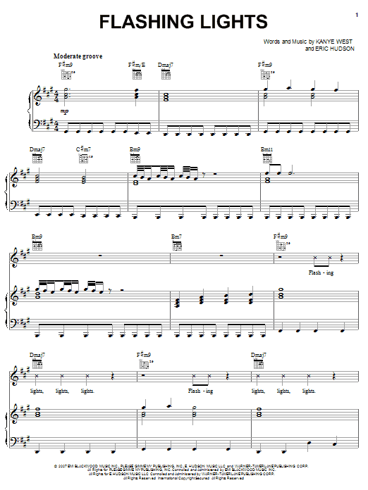Kanye West Flashing Lights sheet music notes and chords arranged for Piano, Vocal & Guitar Chords (Right-Hand Melody)