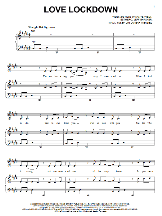 Kanye West Love Lockdown sheet music notes and chords arranged for Piano, Vocal & Guitar Chords (Right-Hand Melody)