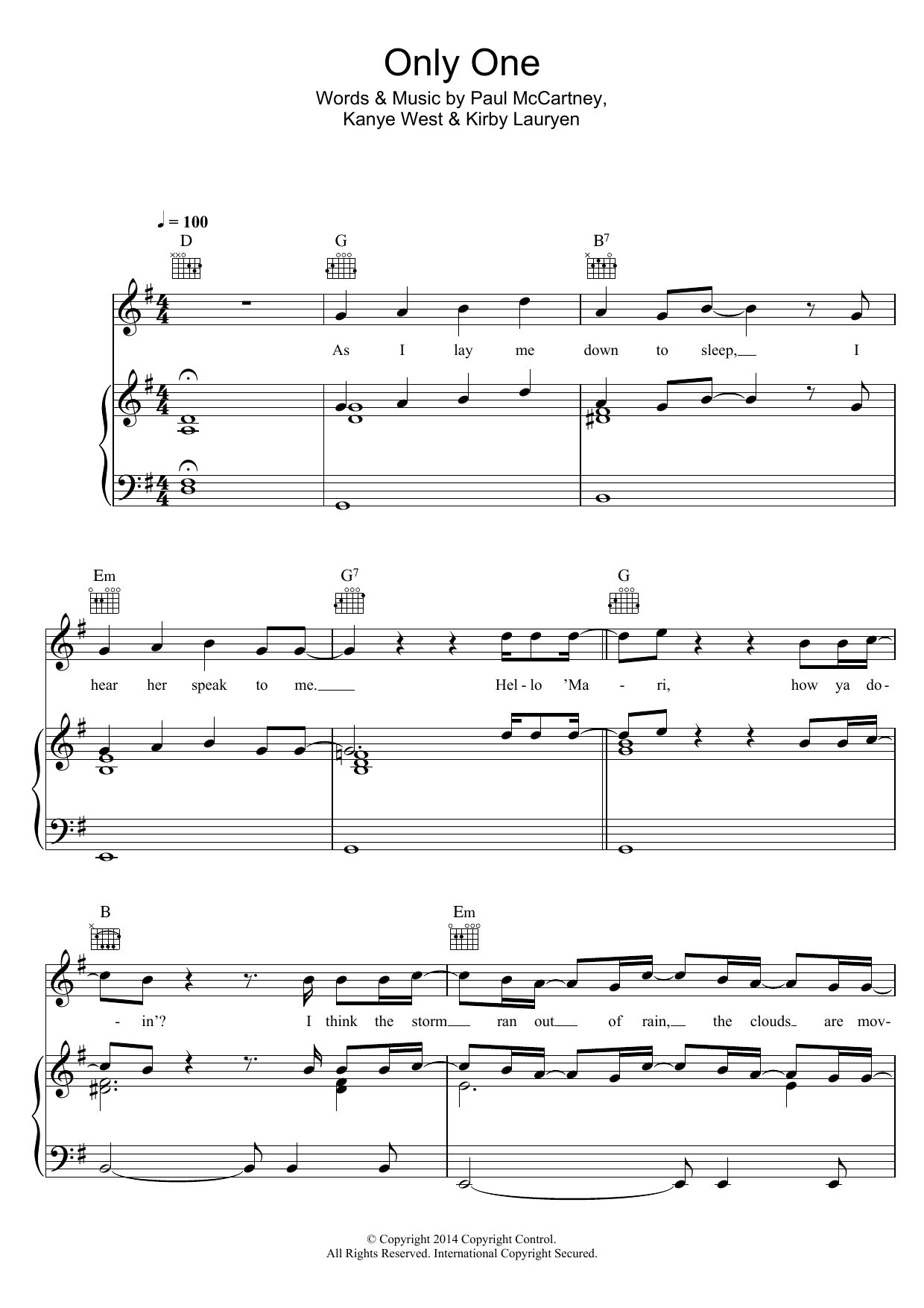 Kanye West Only One (featuring Paul McCartney) sheet music notes and chords arranged for Piano, Vocal & Guitar Chords