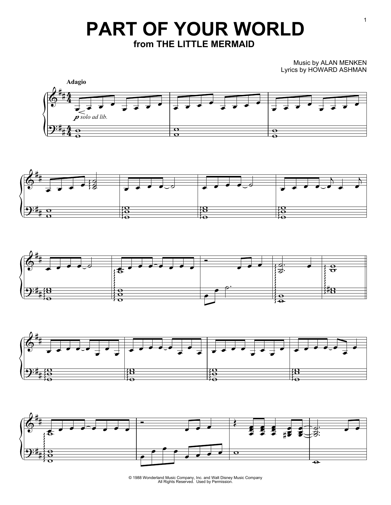 Kaori Muraji Part Of Your World (from The Little Mermaid) [Classical version] sheet music notes and chords arranged for Piano Solo