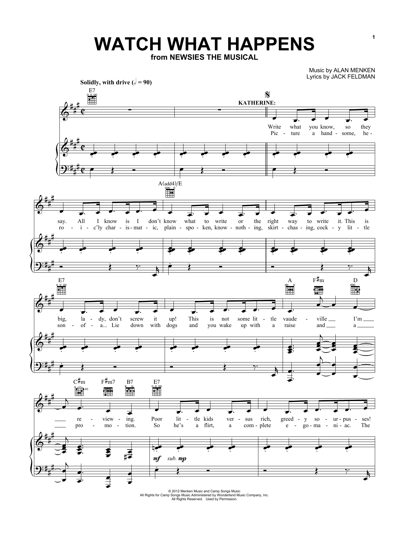 Kara Lindsay Watch What Happens (from Newsies: The Musical) sheet music notes and chords arranged for Vocal Pro + Piano/Guitar