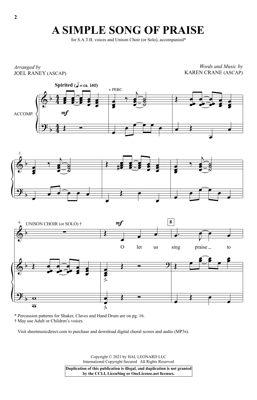 Karen Crane A Simple Song Of Praise (arr. Joel Raney) sheet music notes and chords arranged for SATB Choir