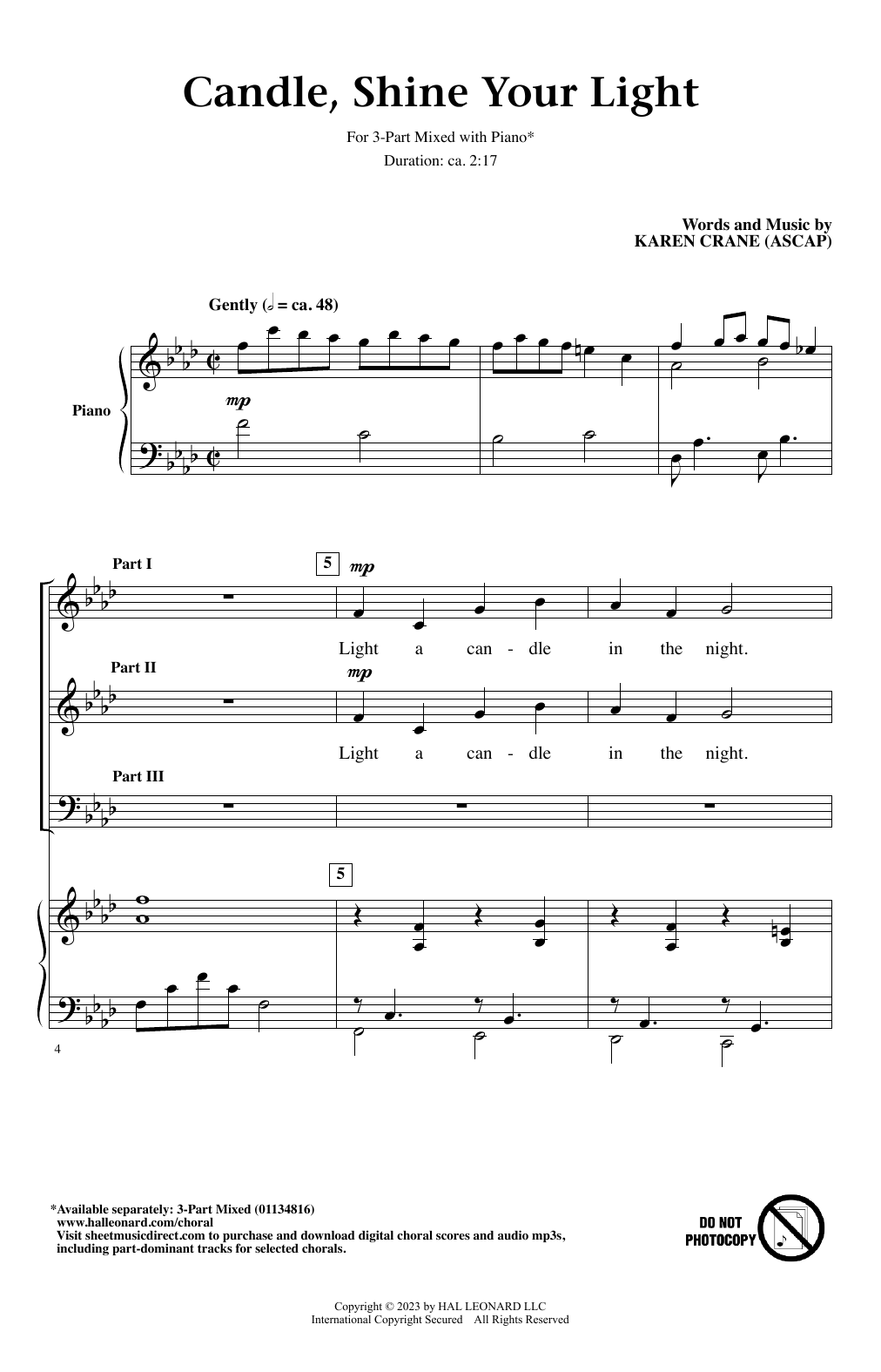 Karen Crane Candle, Shine Your Light sheet music notes and chords arranged for 3-Part Mixed Choir