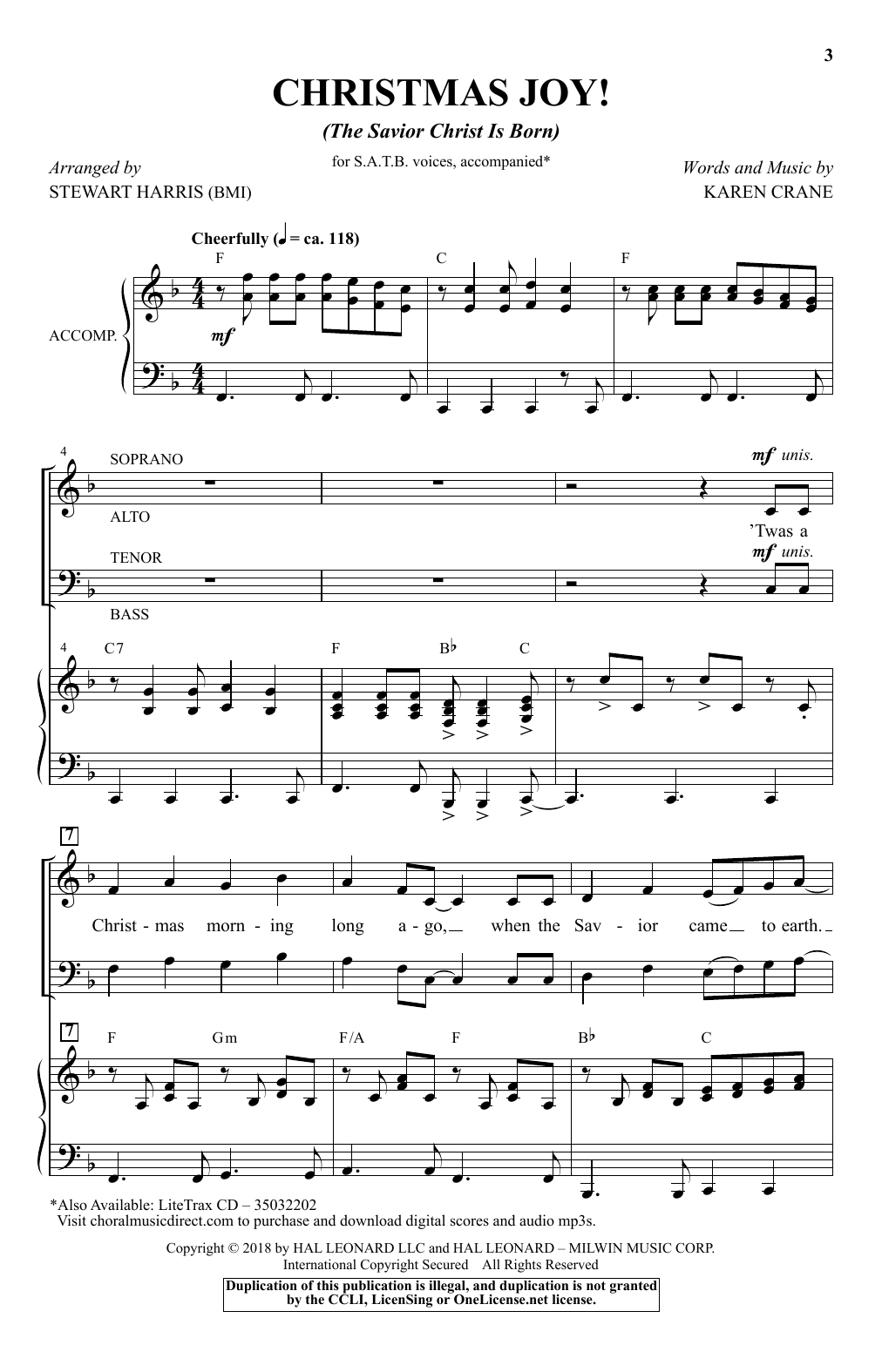 Karen Crane Christmas Joy! (The Savior Christ Is Born) (arr. Stewart Harris) sheet music notes and chords arranged for SATB Choir
