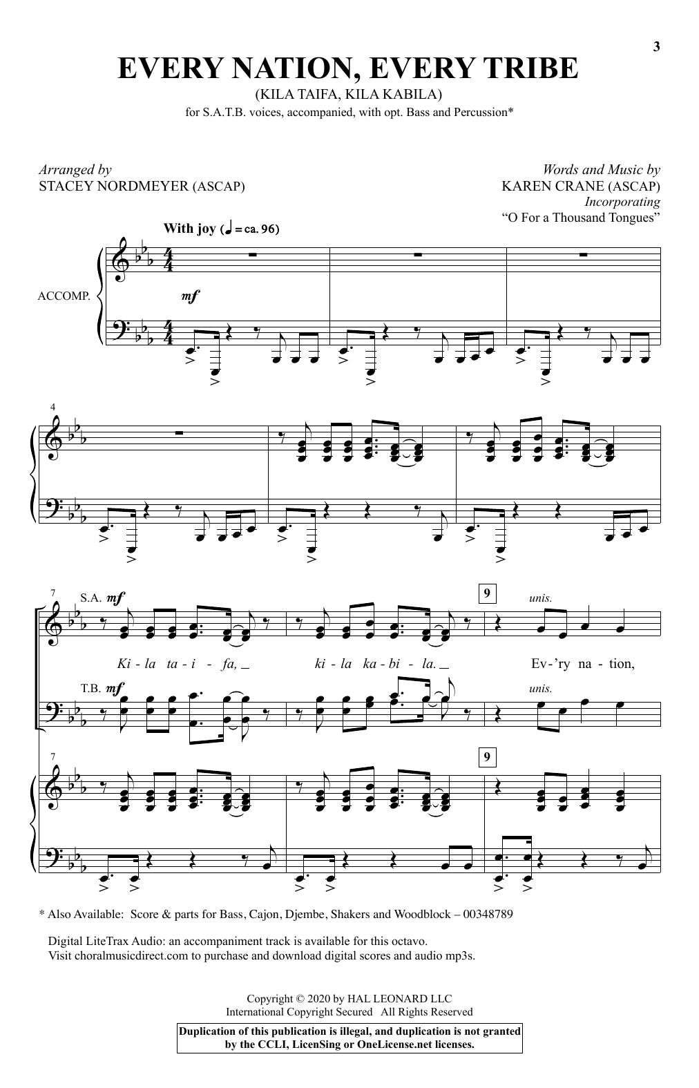 Karen Crane Every Nation, Every Tribe (Ki La Taifa, Kila Kabila) (arr. Stacey Nordmeyer) sheet music notes and chords arranged for SATB Choir