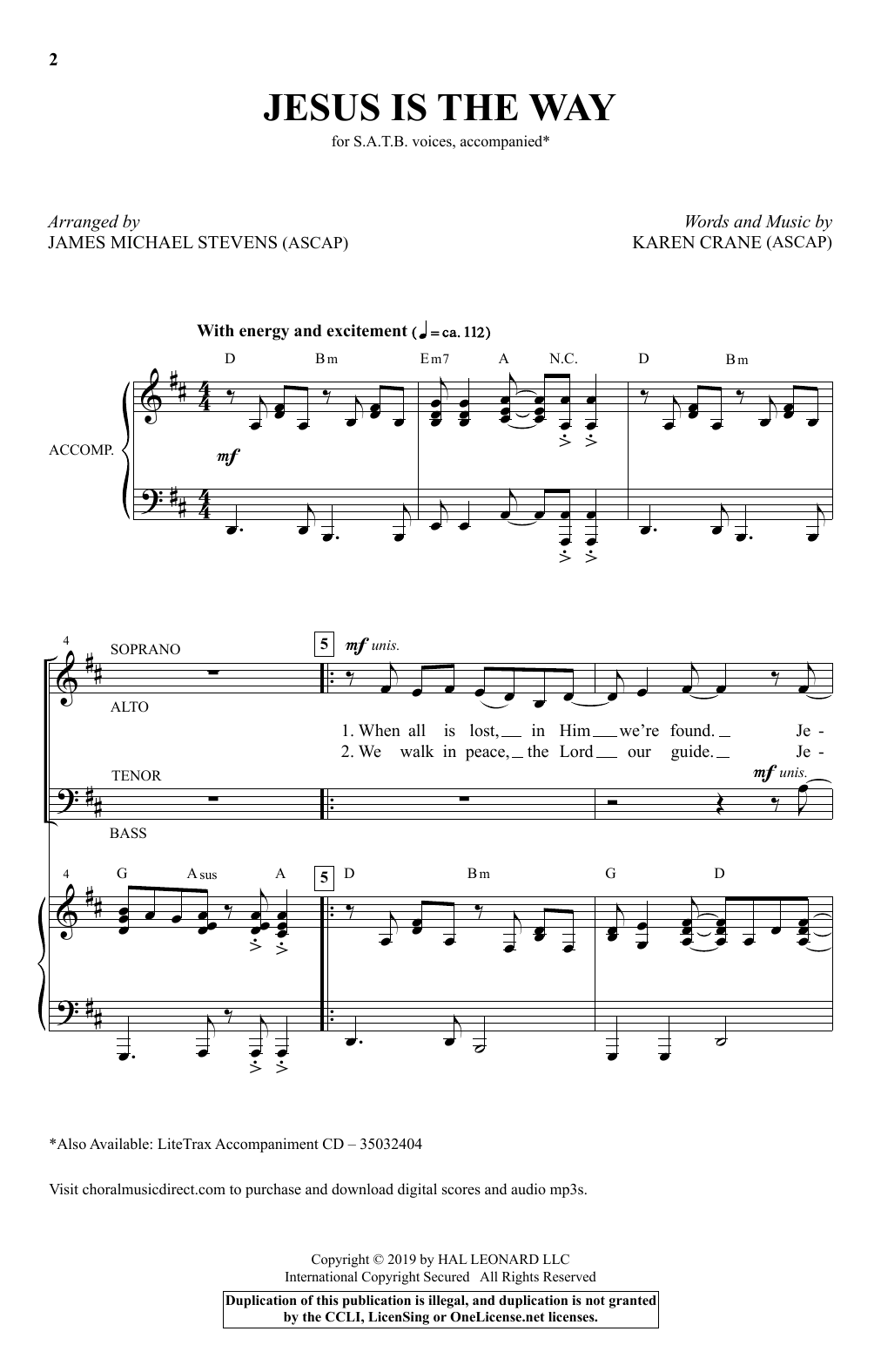 Karen Crane Jesus Is The Way (arr. James Michael Stevens) sheet music notes and chords arranged for SATB Choir