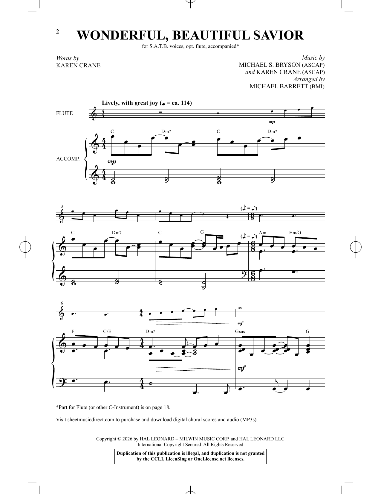 Karen Crane Wonderful, Beautiful Savior (arr. Michael Barrett) sheet music notes and chords arranged for SATB Choir