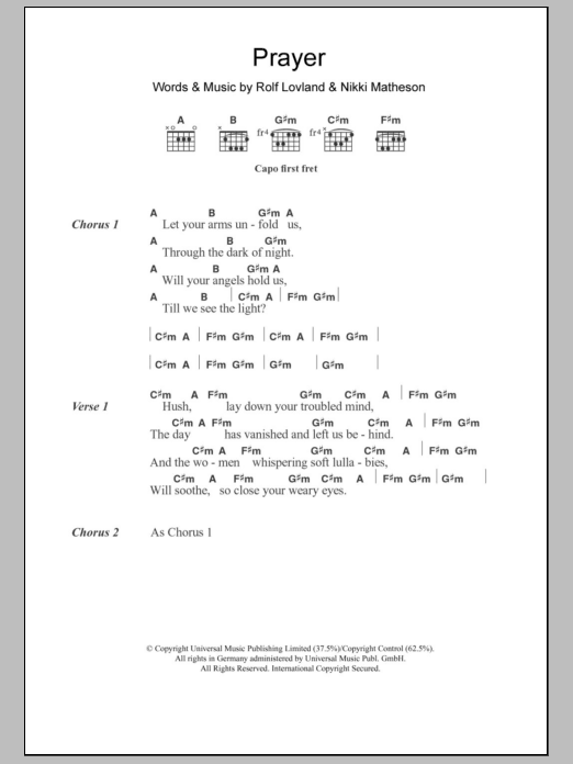Karen Matheson Prayer sheet music notes and chords arranged for Guitar Chords/Lyrics