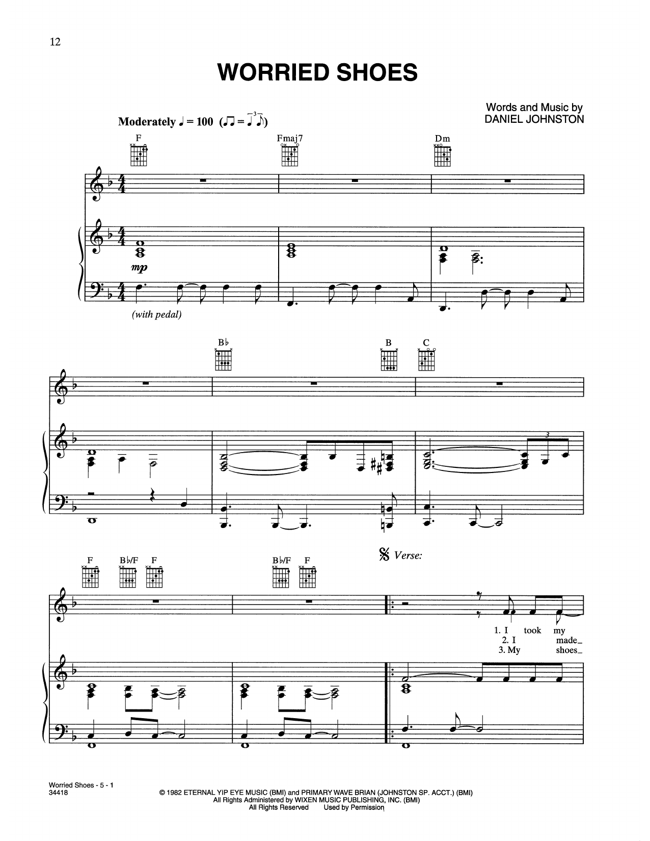 Karen O and The Kids Worried Shoes (from Where The Wild Things Are) sheet music notes and chords arranged for Piano, Vocal & Guitar Chords (Right-Hand Melody)