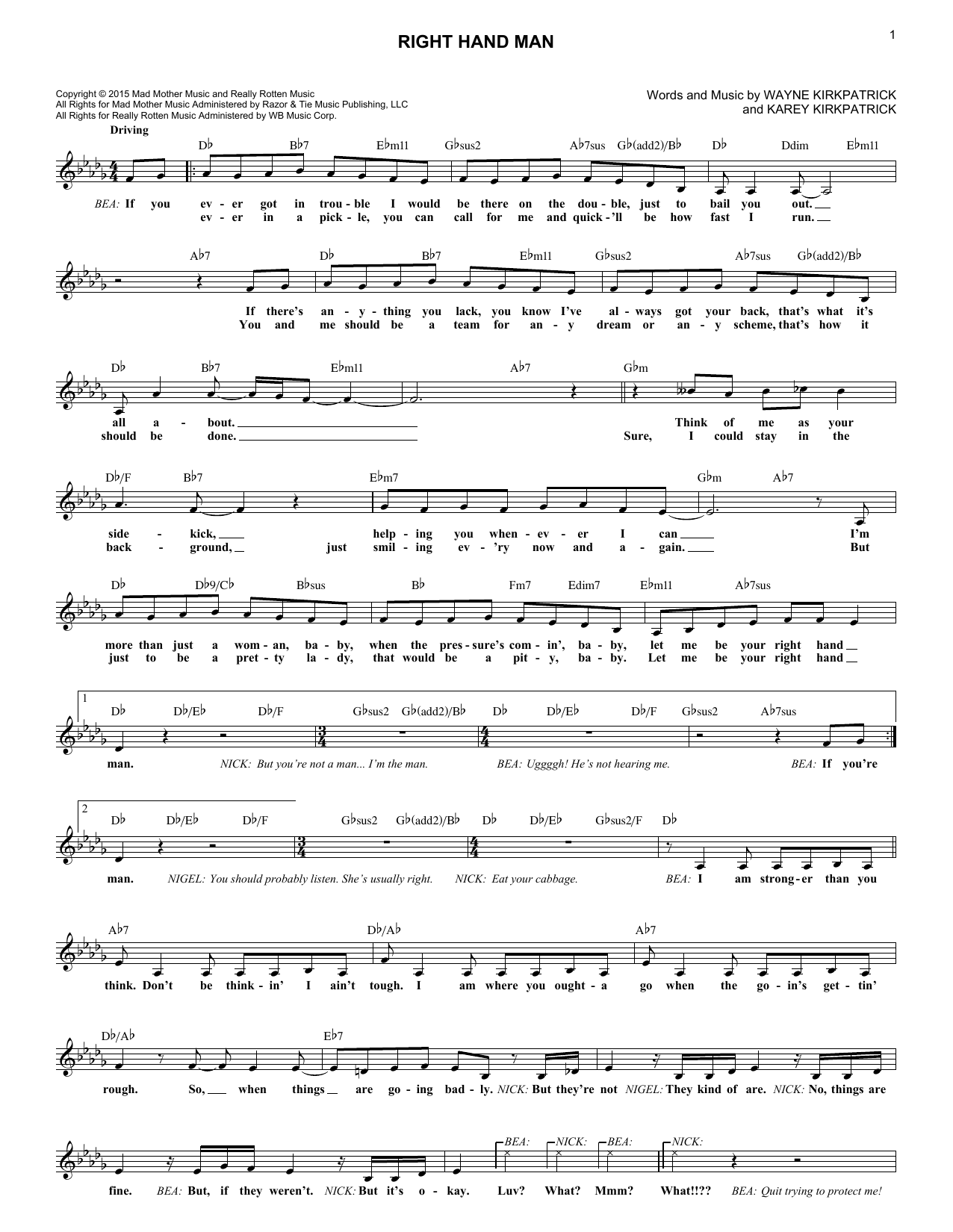 Karey Kirkpatrick Right Hand Man sheet music notes and chords arranged for Lead Sheet / Fake Book