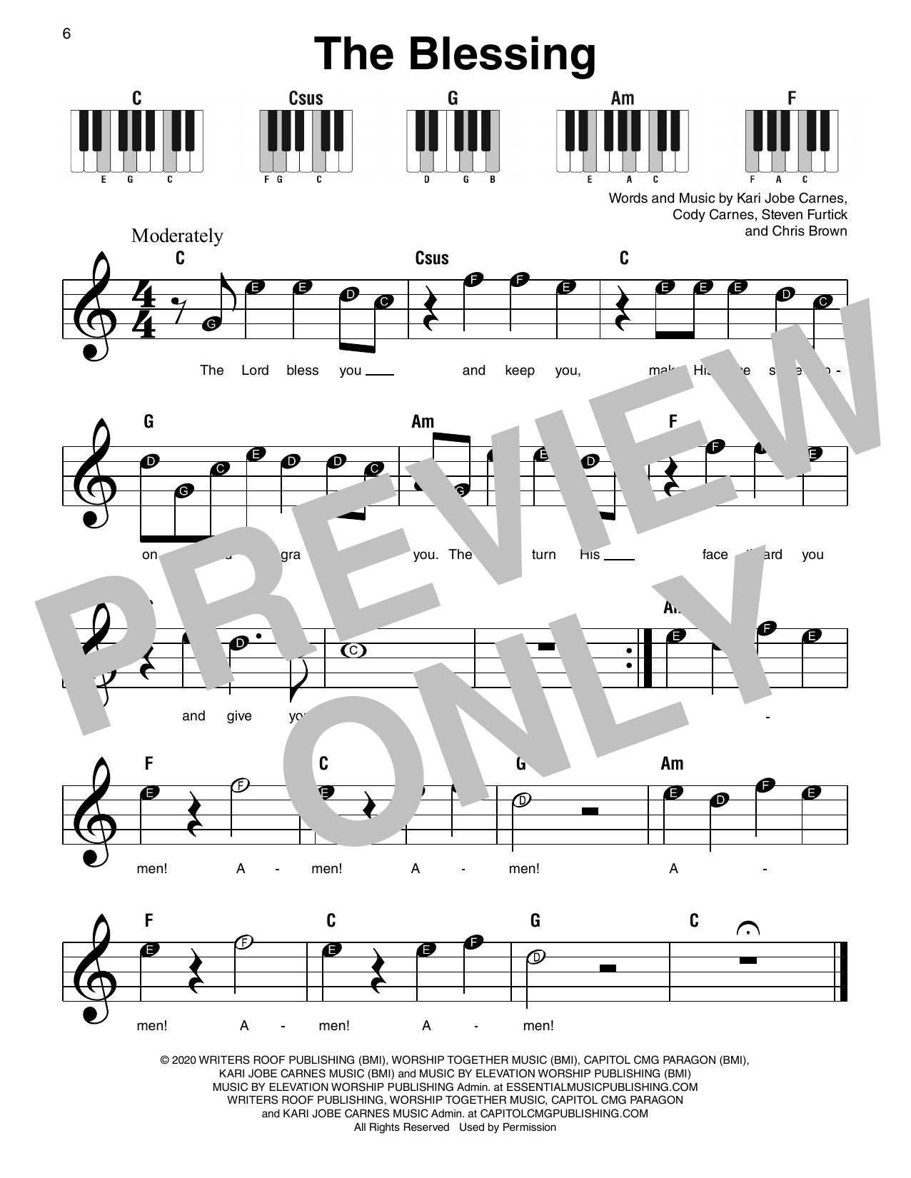 Kari Jobe & Cody Carnes The Blessing sheet music notes and chords arranged for Super Easy Piano