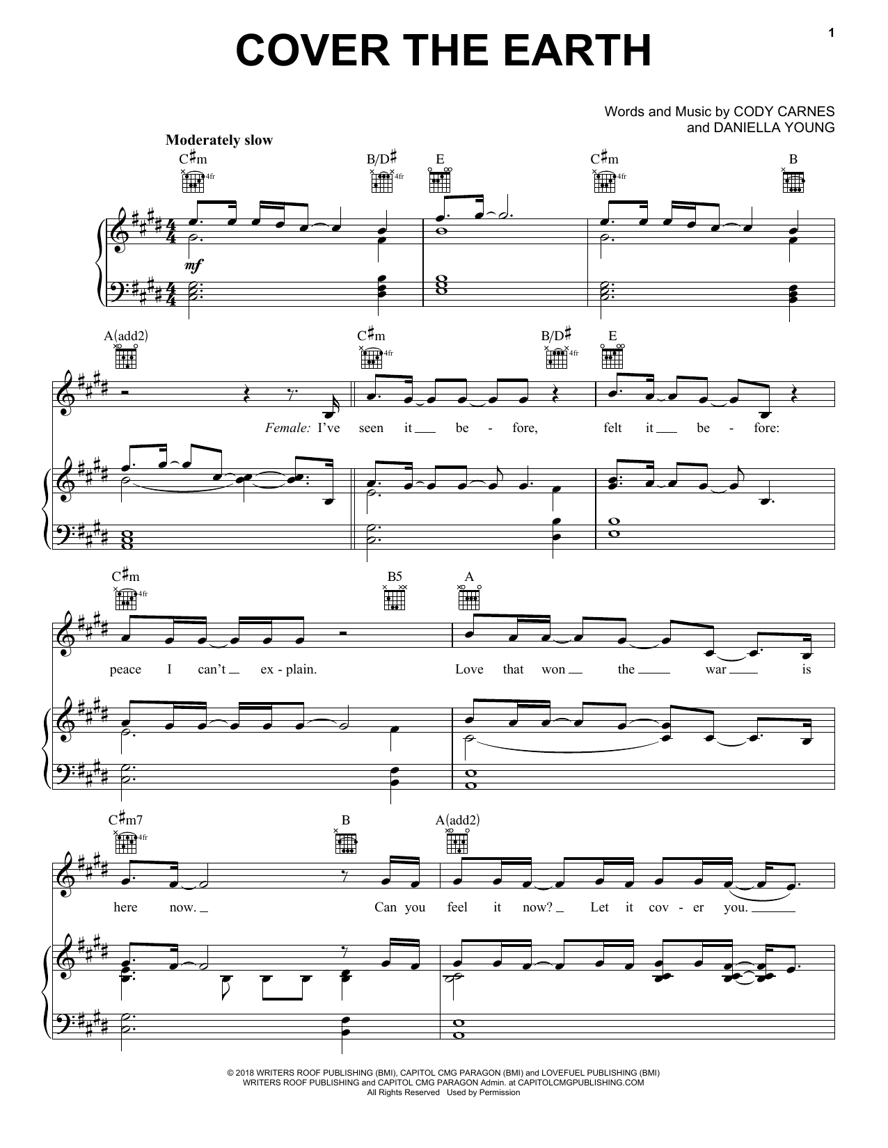 Kari Jobe, Cody Carnes & Elevation Worship Cover The Earth sheet music notes and chords arranged for Piano, Vocal & Guitar Chords (Right-Hand Melody)