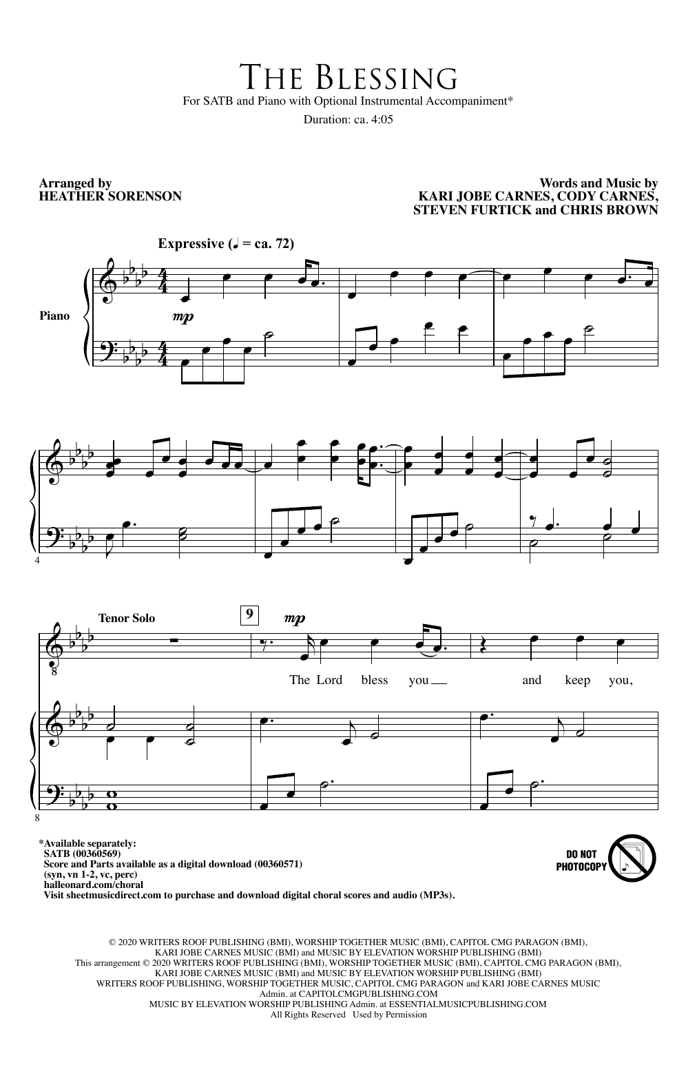 Kari Jobe, Cody Carnes & Elevation Worship The Blessing (arr. Heather Sorenson) sheet music notes and chords arranged for SATB Choir