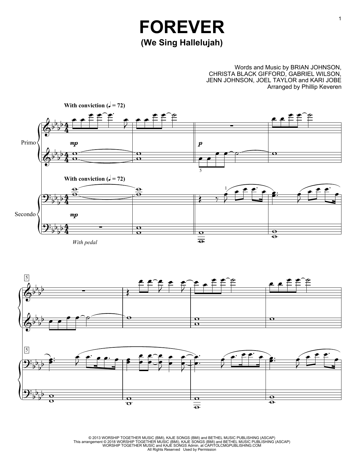 Kari Jobe Forever (We Sing Hallelujah) (arr. Phillip Keveren) sheet music notes and chords arranged for Piano Duet