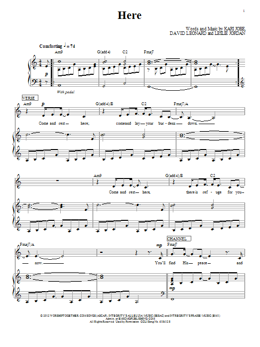Kari Jobe Here sheet music notes and chords arranged for Piano, Vocal & Guitar Chords (Right-Hand Melody)