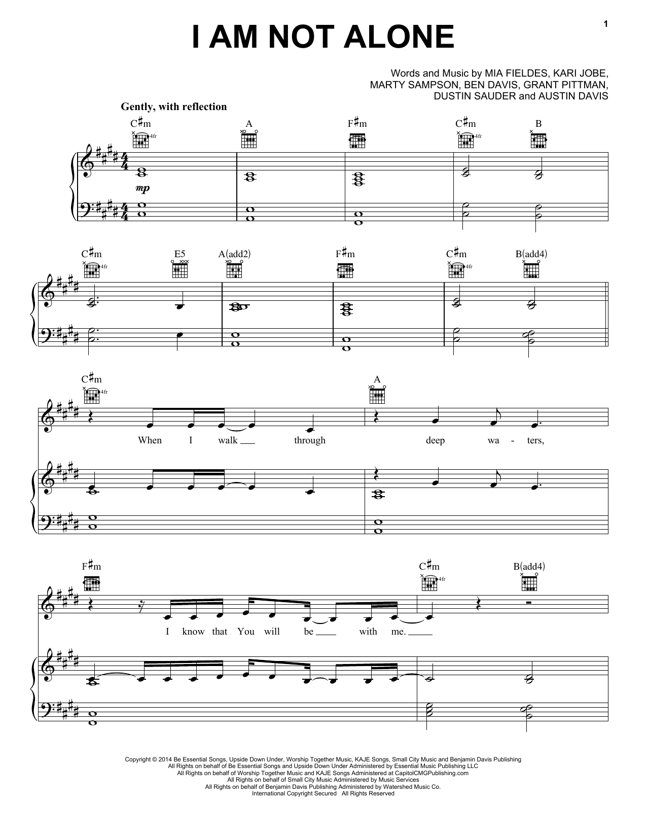 Kari Jobe I Am Not Alone sheet music notes and chords arranged for Piano, Vocal & Guitar Chords (Right-Hand Melody)