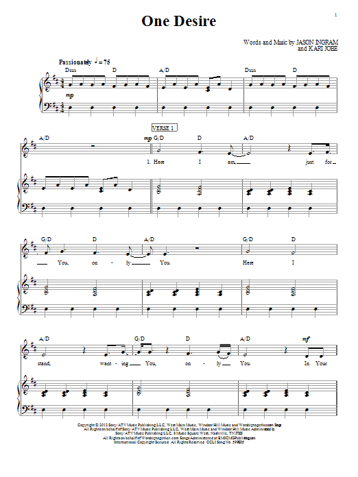 Kari Jobe One Desire sheet music notes and chords arranged for Piano, Vocal & Guitar Chords (Right-Hand Melody)