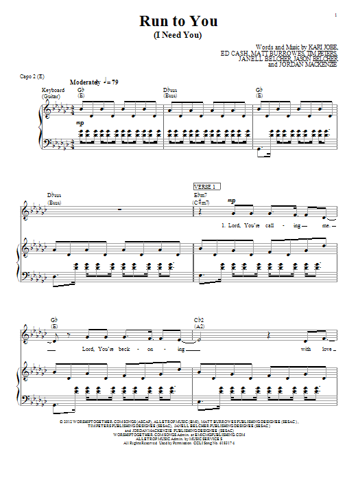 Kari Jobe Run To You (I Need You) sheet music notes and chords arranged for Piano, Vocal & Guitar Chords (Right-Hand Melody)