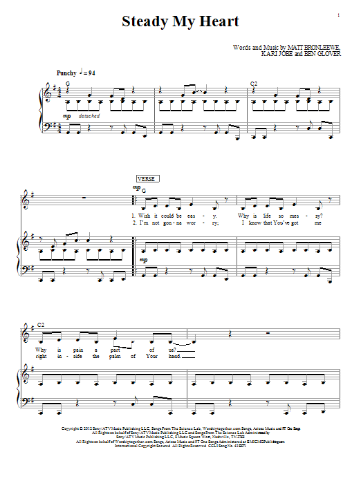 Kari Jobe Steady My Heart sheet music notes and chords arranged for Piano, Vocal & Guitar Chords (Right-Hand Melody)