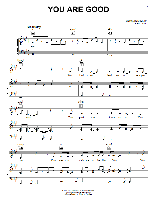 Kari Jobe You Are Good sheet music notes and chords arranged for Piano, Vocal & Guitar Chords (Right-Hand Melody)