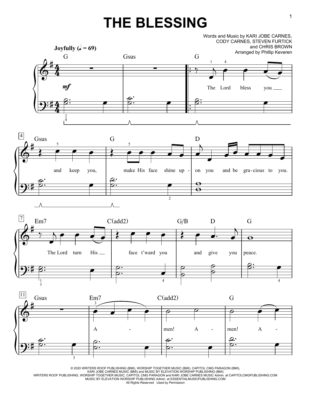 Kari Jobe & Cody Carnes The Blessing (arr. Phillip Keveren) sheet music notes and chords arranged for Easy Piano