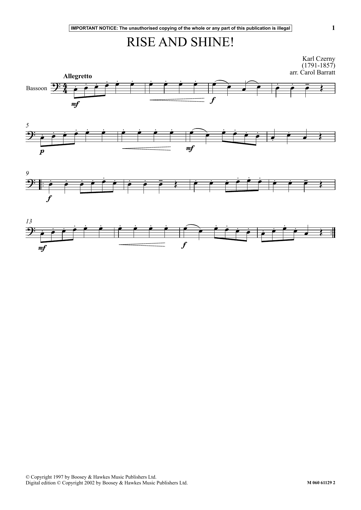 Karl Czerny Rise And Shine sheet music notes and chords arranged for Instrumental Solo