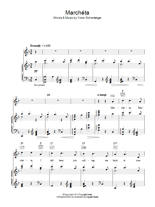 Karl Denver Marcheta sheet music notes and chords arranged for Piano, Vocal & Guitar Chords