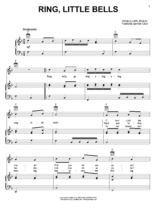 Karl Enslin Ring, Little Bells sheet music notes and chords arranged for Piano, Vocal & Guitar Chords (Right-Hand Melody)