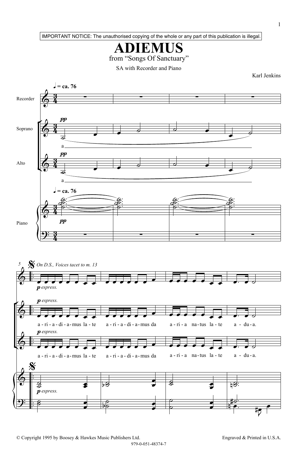 Karl Jenkins Adiemus sheet music notes and chords arranged for 2-Part Choir