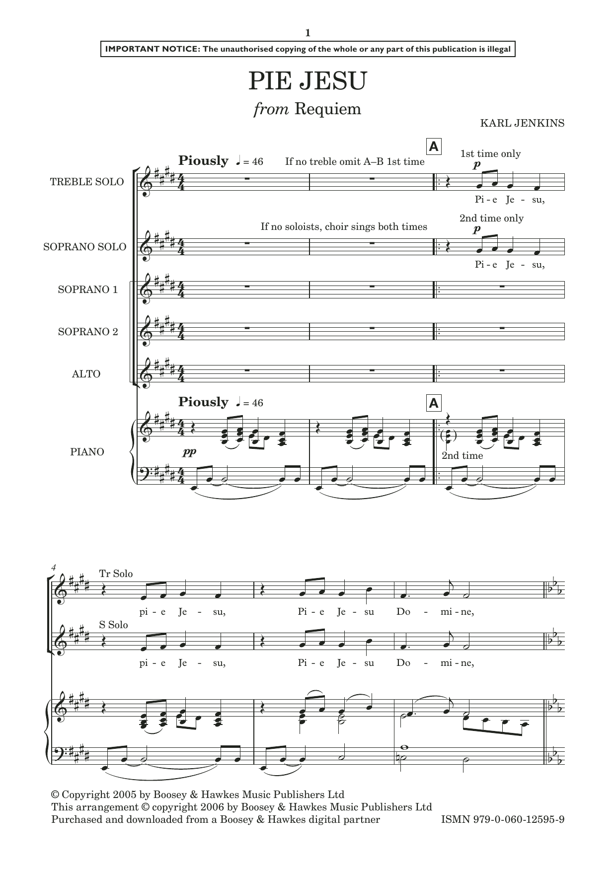 Karl Jenkins Pie Jesu sheet music notes and chords arranged for SSA Choir