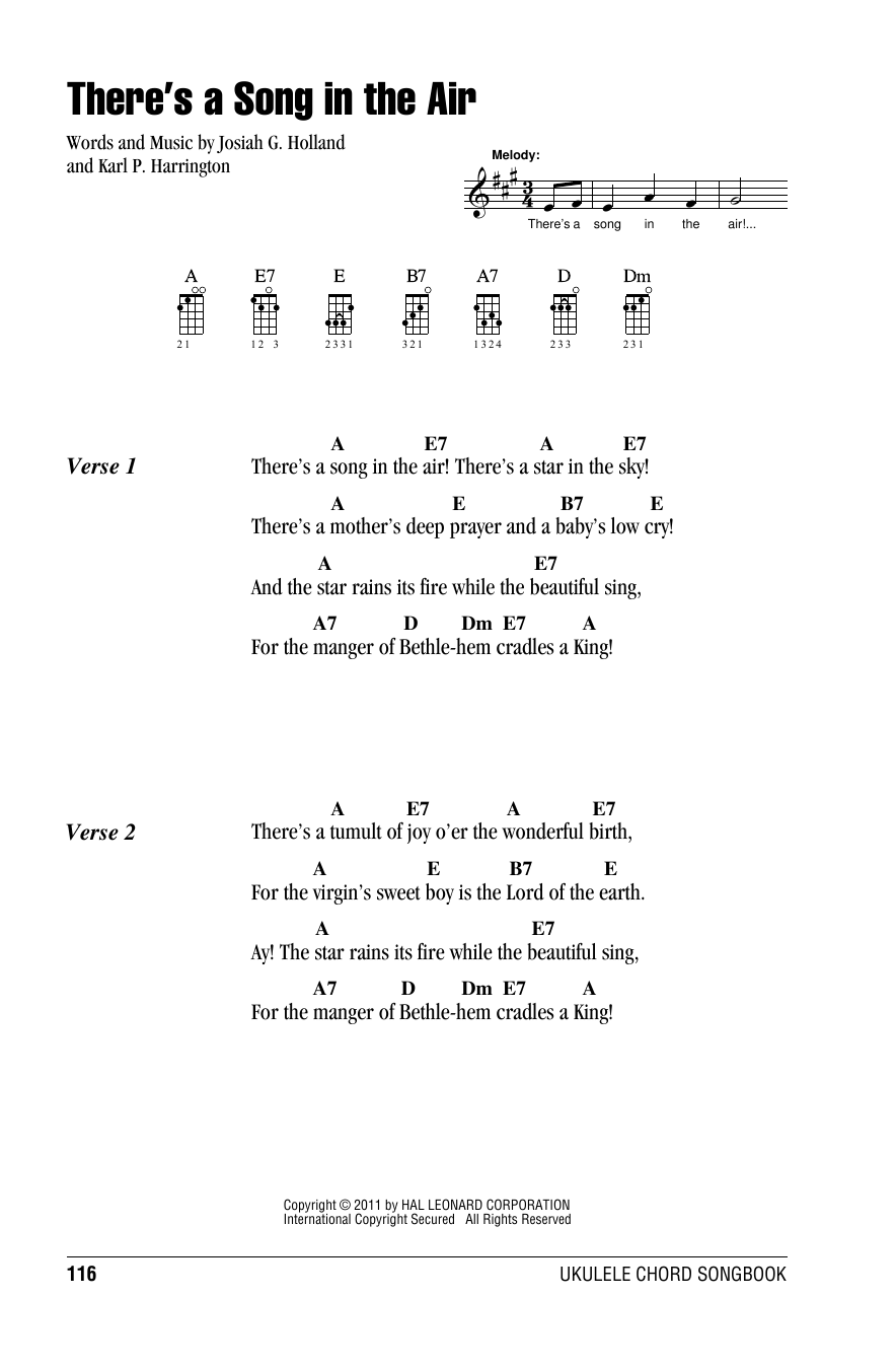 Karl P. Harrington There's A Song In The Air sheet music notes and chords arranged for Ukulele Chords/Lyrics