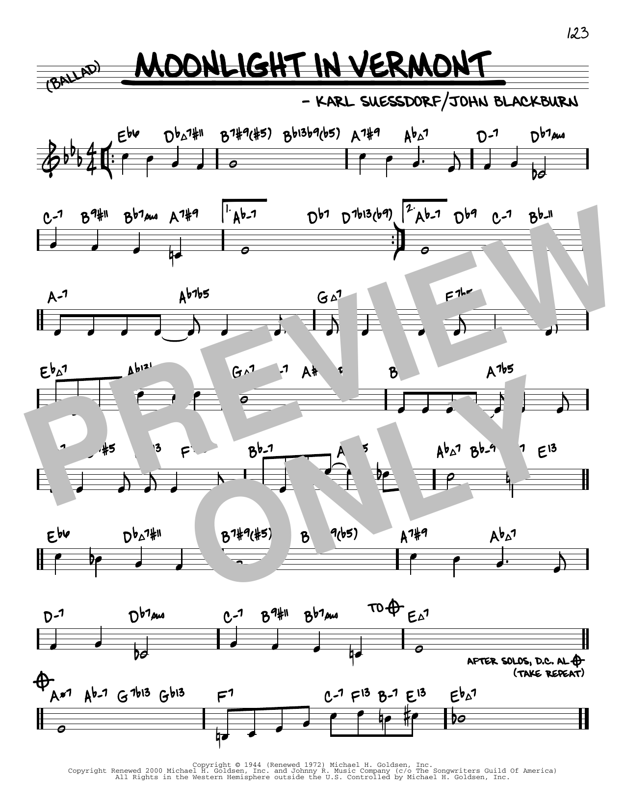Karl Suessdorf Moonlight In Vermont (arr. David Hazeltine) sheet music notes and chords arranged for Real Book – Enhanced Chords
