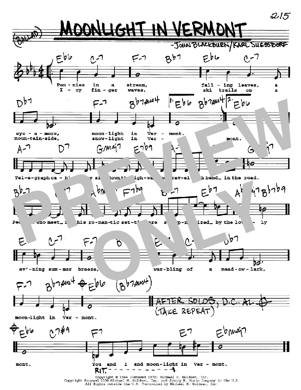 Karl Suessdorf Moonlight In Vermont sheet music notes and chords arranged for Guitar Ensemble