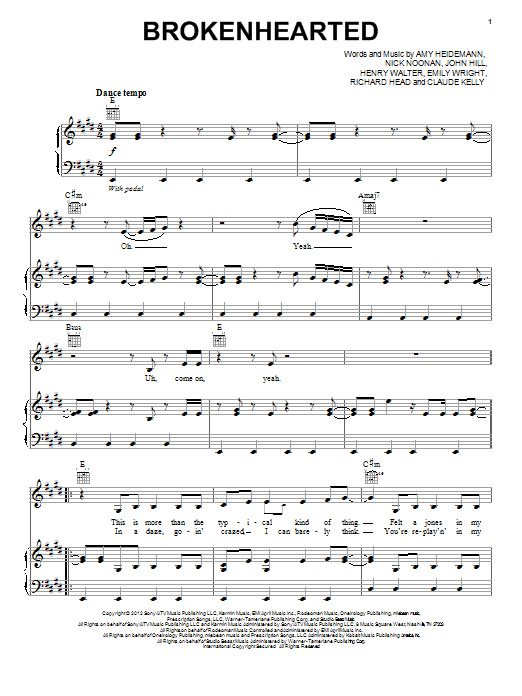 Karmin Brokenhearted sheet music notes and chords arranged for Piano, Vocal & Guitar Chords