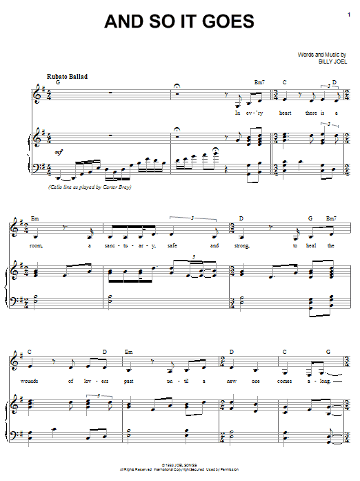 Karrin Allyson And So It Goes sheet music notes and chords arranged for Piano, Vocal & Guitar Chords (Right-Hand Melody)