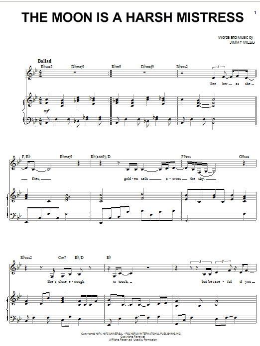 Karrin Allyson The Moon Is A Harsh Mistress sheet music notes and chords arranged for Piano, Vocal & Guitar Chords (Right-Hand Melody)
