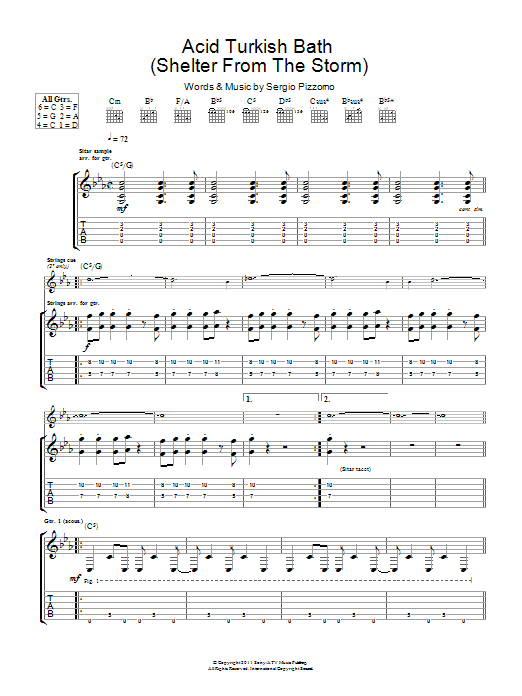 Kasabian Acid Turkish Bath (Shelter From The Storm) sheet music notes and chords arranged for Guitar Tab