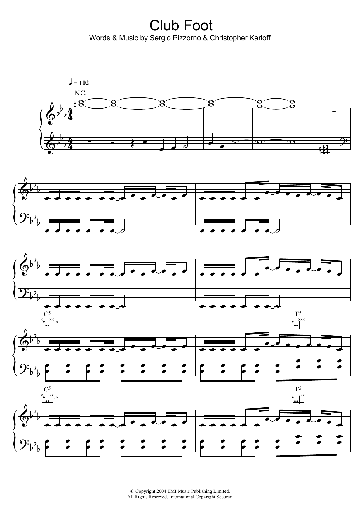Kasabian Club Foot sheet music notes and chords arranged for Piano, Vocal & Guitar Chords