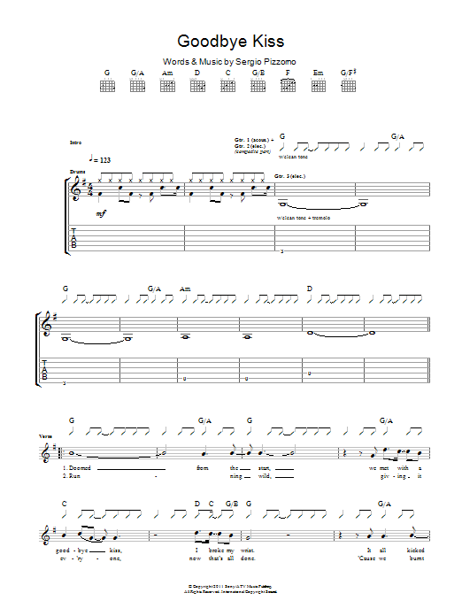 Kasabian Goodbye Kiss sheet music notes and chords arranged for Guitar Tab