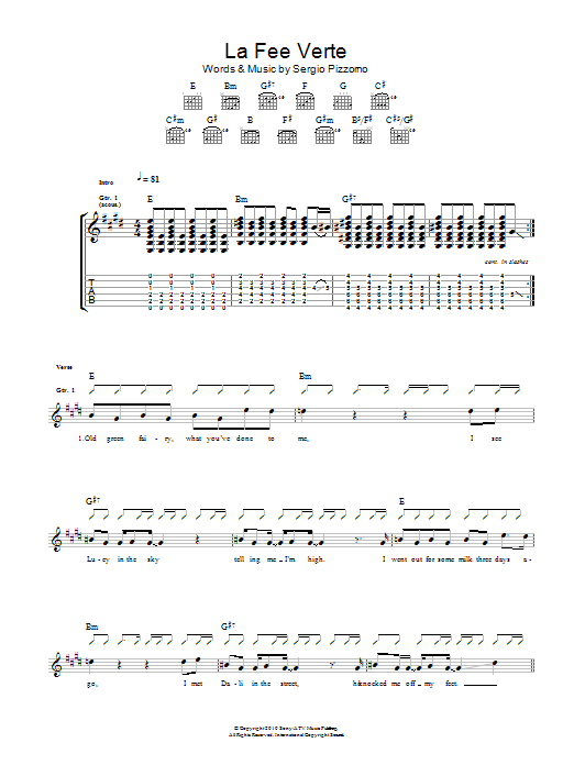 Kasabian Le Fee Verte sheet music notes and chords arranged for Guitar Tab