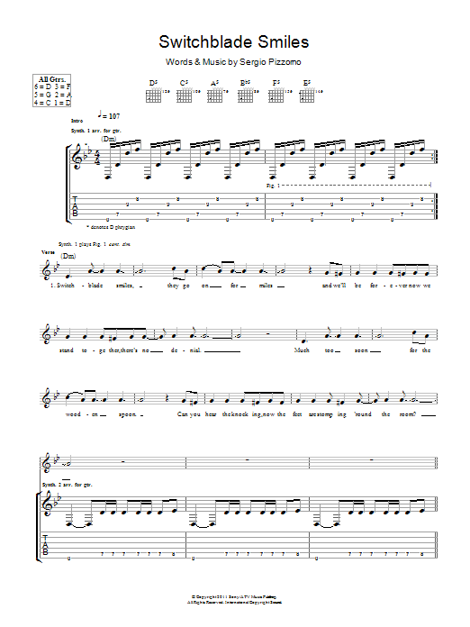 Kasabian Switchblade Smiles sheet music notes and chords arranged for Guitar Tab
