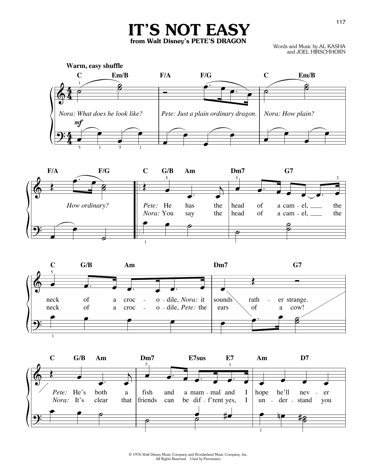 Kasha & Hirschhorn It's Not Easy (from Pete's Dragon) sheet music notes and chords arranged for Easy Piano